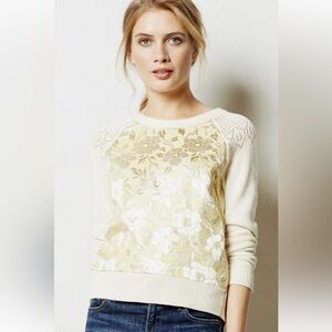 Anthropologie - Cream and Gold Floral Sweater - M
